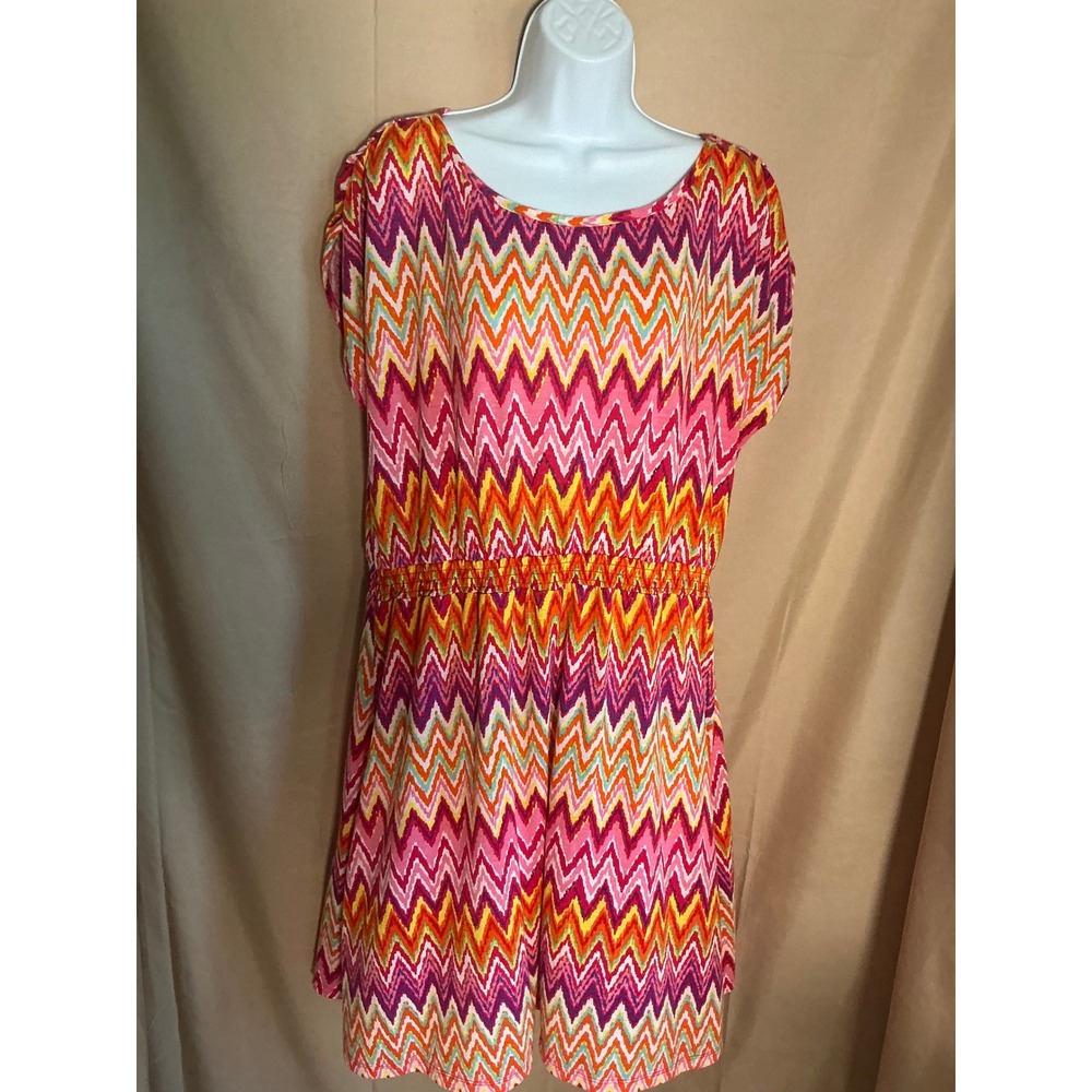 Faded Glory Zigzag Chevron Dress Womens 2X Multi-Color Excellent Short Sleeve